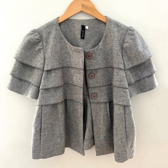 Anthropologie Gray Wool Crop Jacket by Sine - Size 8 - Picture 1 of 5